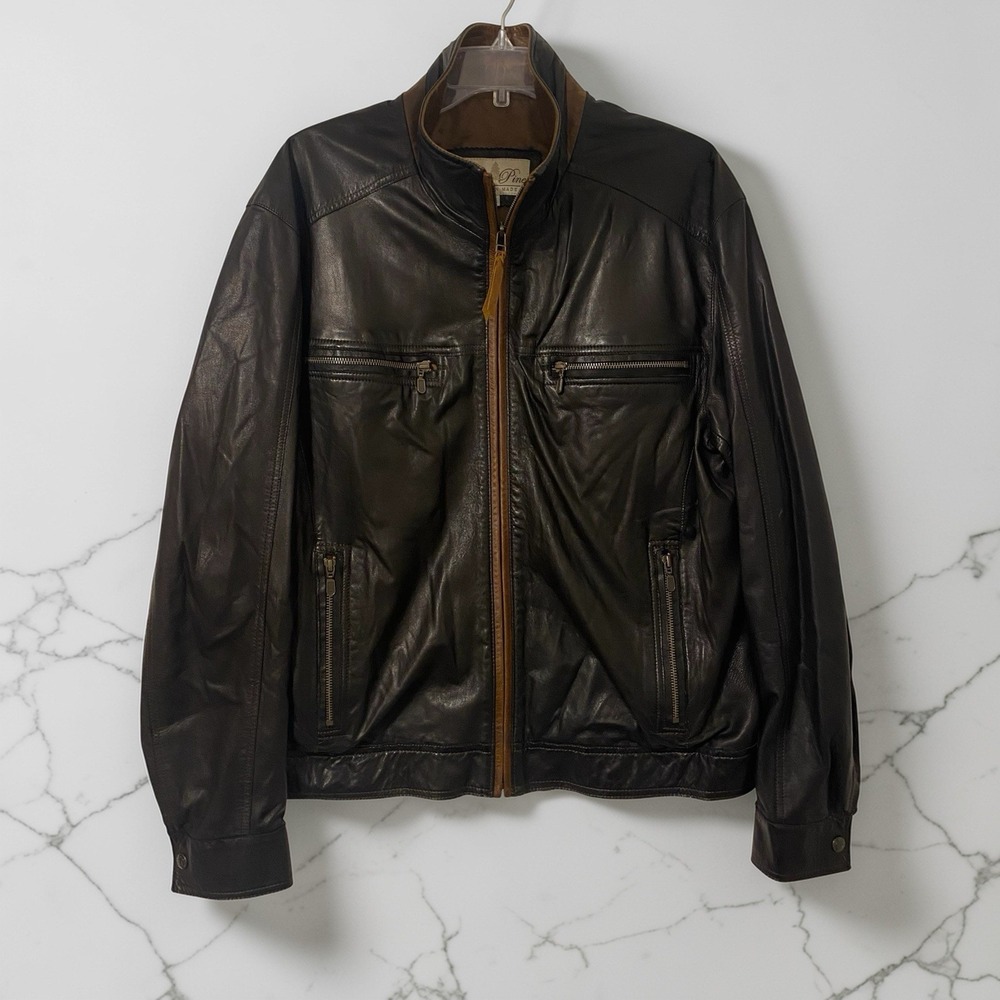 Lone Pine Soft Leather Jacket Women XL Brown Front Zipper Pockets Racer